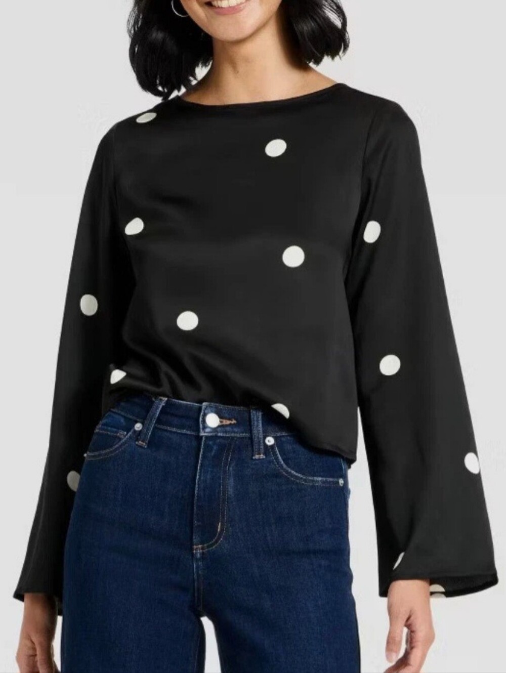 a new day Black and White Polka Dot Long-Sleeve Blouse NWT